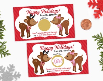 10 Custom Christmas Gender Reveal Scratch Off Cards - Happy Holidays Gender Reveal Greeting Card