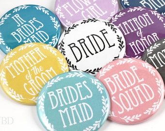 Custom Color Bridal Shower Pinback Button Bridesmaid - Maid of Honor - Matron of Honor - Team Bride - Flower Girl - Junior Bridesmaid