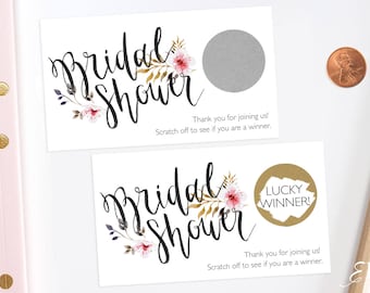 Rustic Floral - Bridal Shower Scratch Off Game - Bridal Shower Game - Scratch off Cards