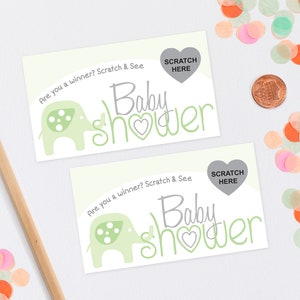 10 Green Baby Elephant Baby Shower Scratch Off Game Cards - Baby Shower Game