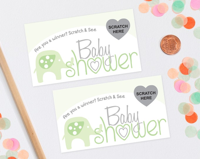 10 Green Baby Elephant Baby Shower Scratch Off Game Cards - Baby Shower Game