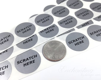 Silver Scratch Here 1 inch Round scratch off stickers