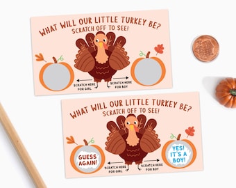 10 Baby Gender Reveal Scratch Off Cards - Little Turkey Thanksgiving Double Scratch Off