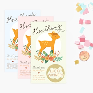 10 Custom Baby Deer Scratch Off Game Cards - Baby Shower Game - Pink, Blue, mint green