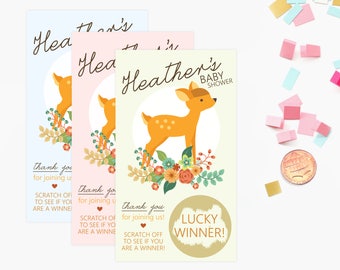10 Custom Baby Deer Scratch Off Game Cards - Baby Shower Game - Pink, Blue, mint green