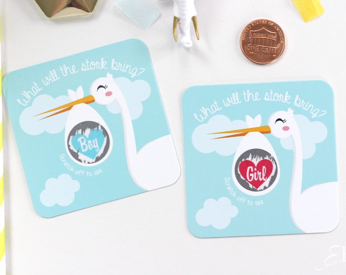 10 Baby Gender Reveal Scratch Off Cards - Stork
