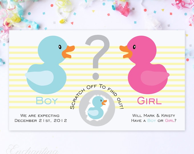 10 Custom Baby Gender Reveal Scratch Off Cards - Pink & Blue Rubber Ducks