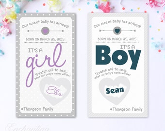 10 Baby Name Reveal Scratch off Cards - Baby Shower Game