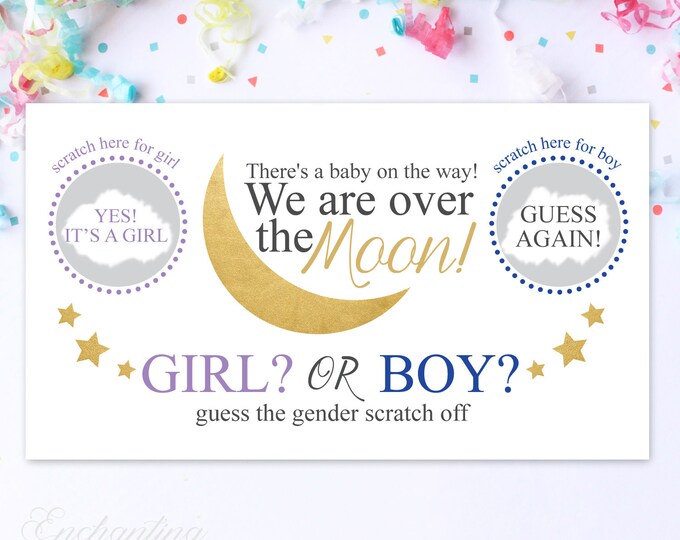 10 Baby Gender Reveal Scratch Off Cards - Guess the gender Gold Stars and moon