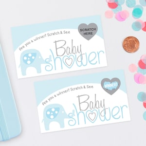 10 Blue Baby Elephant Baby Shower Scratch Off Game Cards - Baby Shower Game