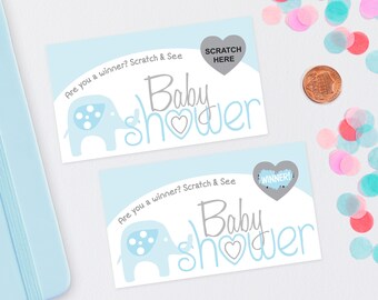 10 Blue Baby Elephant Baby Shower Scratch Off Game Cards - Baby Shower Game