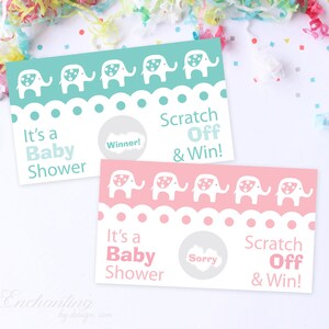 10 Blue or Pink Baby Elephant Baby Shower Scratch Off Game Cards - Baby Shower Game