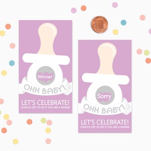 10 Purple Binky Scratch Off Game Cards - Baby Shower Game