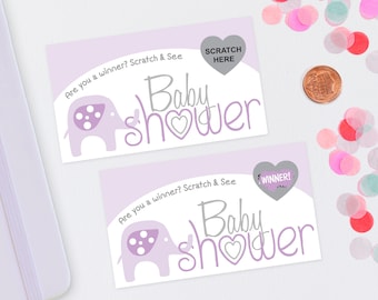 10 Purple Baby Elephant Baby Shower Scratch Off Game Cards - Baby Shower Game