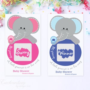 10 Blue or Pink Baby Elephant Baby Shower Scratch Off Game Cards - Baby Shower Game