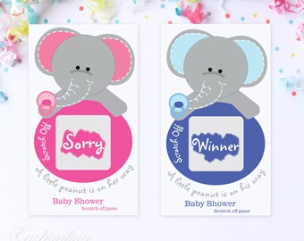 10 Blue or Pink Baby Elephant Baby Shower Scratch Off Game Cards - Baby Shower Game