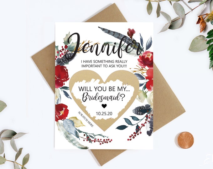 Bridesmaid Scratch Off Card - Will you be my Bridesmaid Cards - Bridesmaid Proposal Card