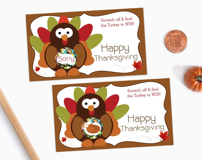 10 Happy Thanksgiving Scratch Off Game Cards - Turkey Party Game Scratch Off Game - Thanksgiving Party Game - 10 Cards