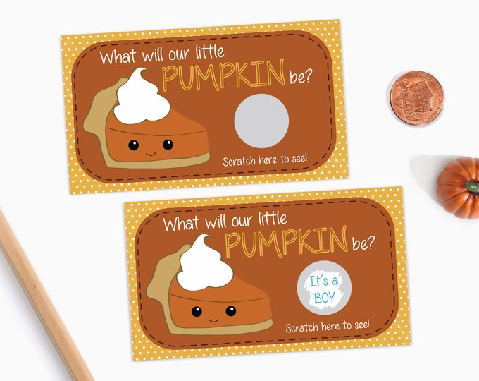 10 Baby Gender Reveal Scratch Off Cards - Little Pumpkin Pie Thanksgiving