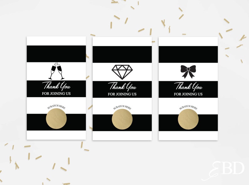 Black Stripe Bridal Shower Scratch Off Cards Bridal Shower Game Bachelorette Party Game image 1