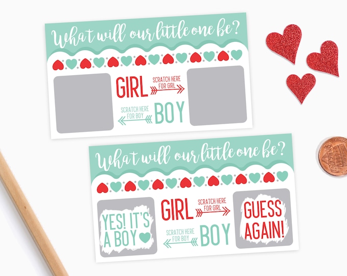 10 Valentines Day Baby Gender Reveal Scratch Off Cards