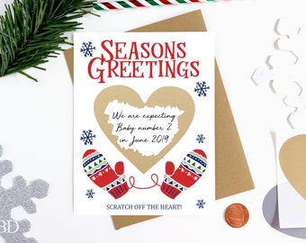 Holidays Scratch Off Pregnancy Reveal Card - Pregnancy Announcement - We're Expecting - Greeting Card