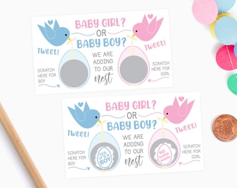 10 Spring Easter Birds Baby Gender Reveal Scratch Off Cards