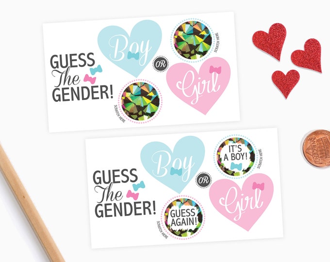 10 Baby Gender Reveal Scratch Off Cards - Guess the gender Bow tie and Bow