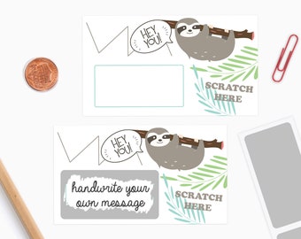 10 DIY Scratch off Cards Sloth - Secret Message - Scratch off Notes - Teacher Rewards Card - 10 Cards