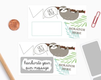 10 DIY Scratch off Cards Sloth - Secret Message - Scratch off Notes - Teacher Rewards Card - 10 Cards