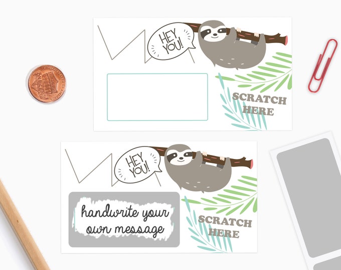 10 DIY Scratch off Cards Sloth - Secret Message - Scratch off Notes - Teacher Rewards Card - 10 Cards