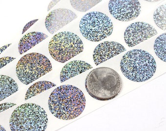 Hologram Glitter 1 inch Round scratch off stickers