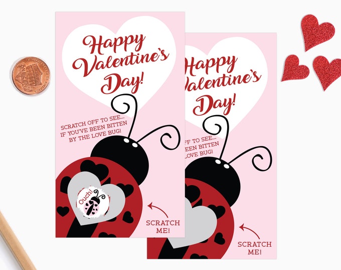 10 Valentines Day Scratch Off Game Cards - LoveBug