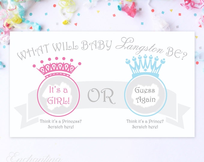 10 Custom Baby Gender Reveal Scratch Off Cards - Guess the gender Prince or Princess?