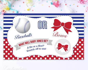 10 Custom Baby Gender Reveal Scratch Off Cards - Baseballs or Bows