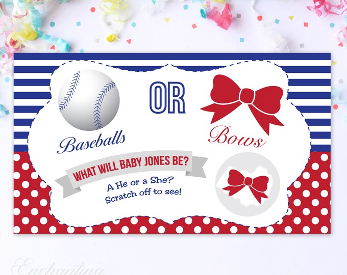 10 Custom Baby Gender Reveal Scratch Off Cards - Baseballs or Bows