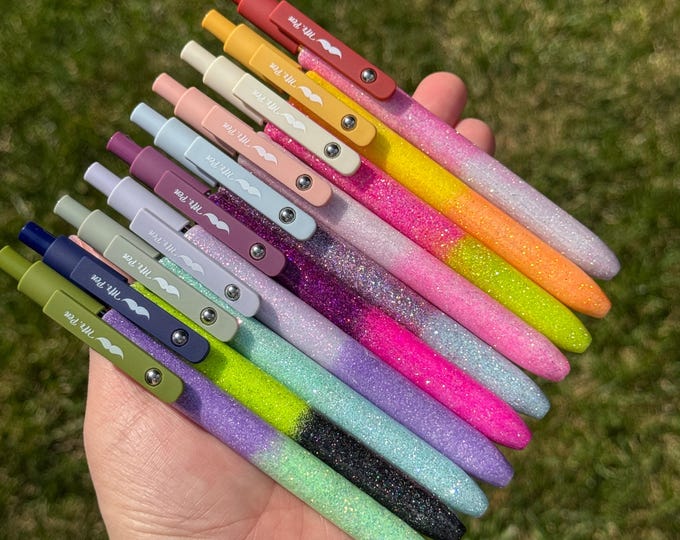 Ready to Ship -Handmade Glitter Gel Pen – Black Ink, Retractable, Clipped