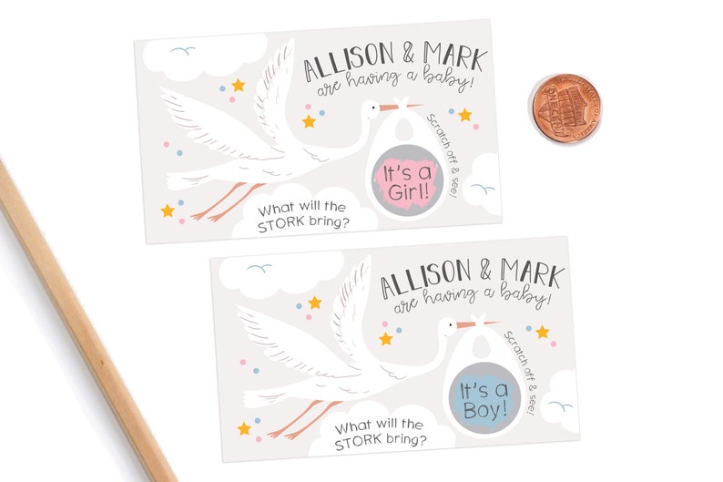 10 Custom Baby Gender Reveal Scratch Off Cards - Stork image 2