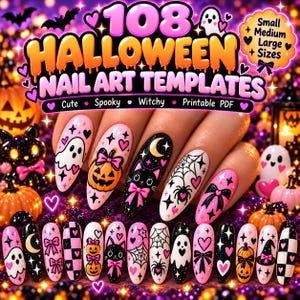 Halloween Nail Art Templates, 108 Spooky Designs, 3 Sizes, Printable Nail Practice PDF
