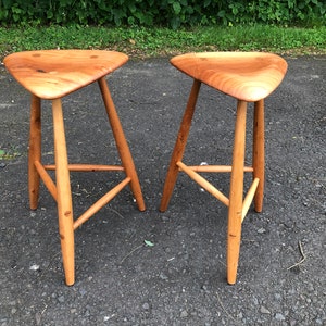 Pair of Wharton Esherick Inspired Wood Stools / Mid Century Modern Stools / Danish Modern / Counter Stool / Barstool / Wood Sculpture image 9