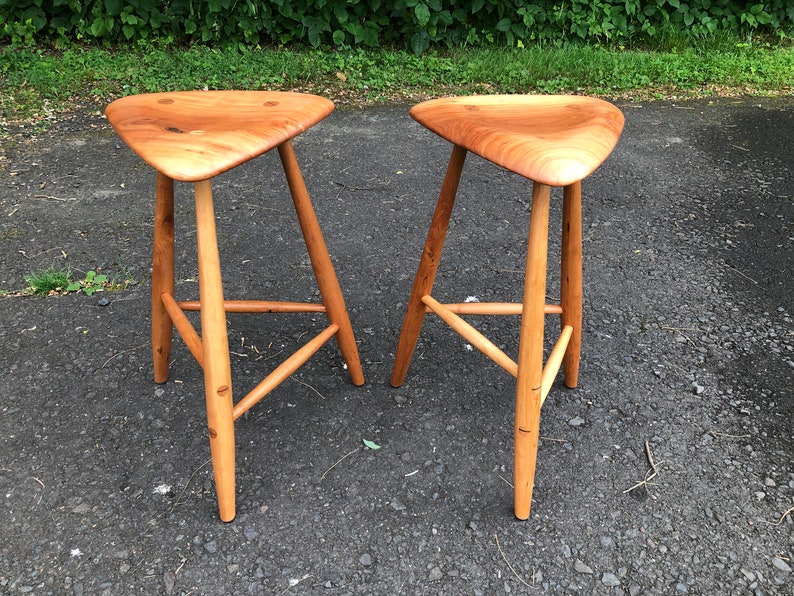 Pair of Wharton Esherick Inspired Wood Stools / Mid Century Modern Stools / Danish Modern / Counter Stool / Barstool / Wood Sculpture image 9