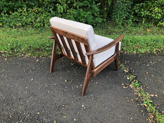 Light Wood & Pearl White Cushion Accent Chair