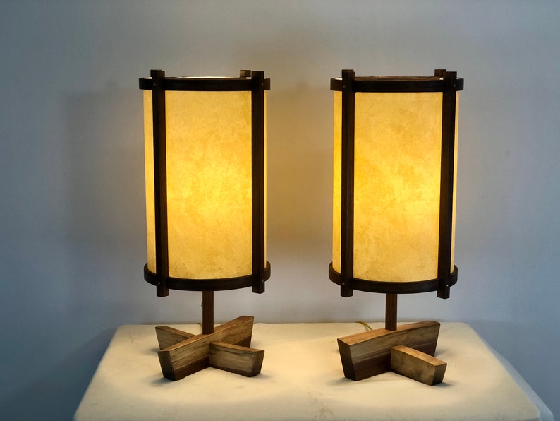 George Nakashima Inspired Lamps Pair / Mid Century Modern / Wood Lamps / Accent Lighting / Table Lamp / Desk Lamp / Retro Lamp image 4