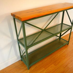 Industrial Hall or Sofa Table/Bookcase/Shelving Unit with Reclaimed Wood Top.Modern/Rustic/Urban /Vintage.Loft Decor ,Metal Console Table image 3
