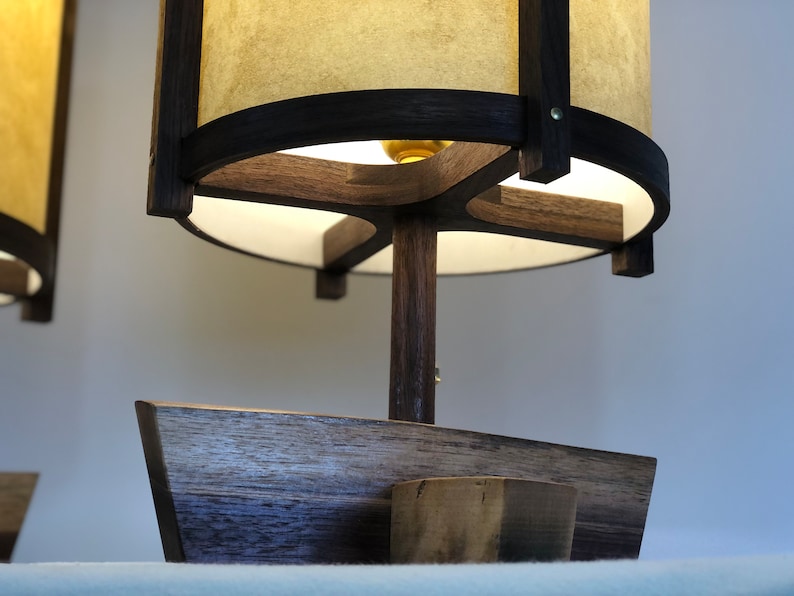 George Nakashima Inspired Lamps Pair / Mid Century Modern / Wood Lamps / Accent Lighting / Table Lamp / Desk Lamp / Retro Lamp image 3