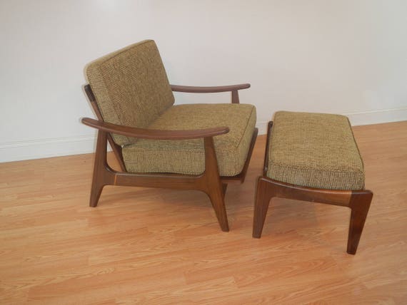 Mid Century Modern Style Lounge Chair With Ottoman Accent Etsy