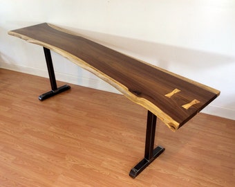 Live Edge Walnut Console Table / Sofa Table / Serving Table / Mid Century Modern / Wood and Steel