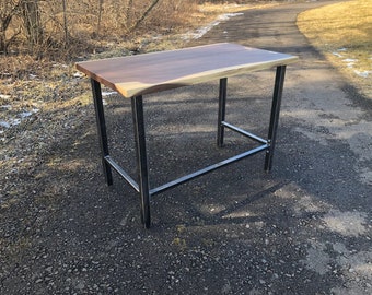 Live Edge Desk , Wood and Steel , Small Computer Desk , Home Office Desk , Welded Steel Desk , Industrial , Dark Wood , Laptop Desk