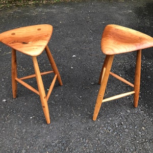 Pair of Wharton Esherick Inspired Wood Stools / Mid Century Modern Stools / Danish Modern / Counter Stool / Barstool / Wood Sculpture image 1
