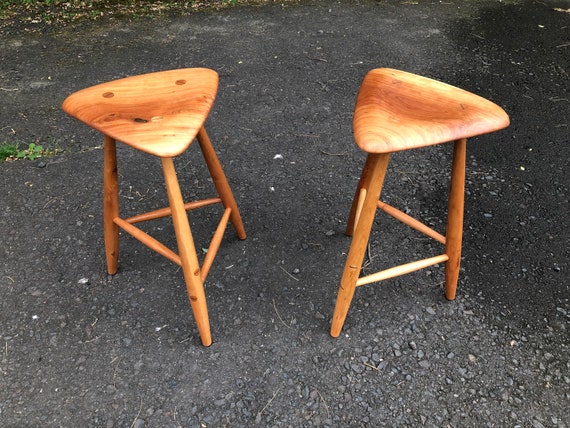 Pair of Wharton Esherick Inspired Wood Stools Mid Century Modern